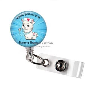 Alpaca Your Wounds Llama Badge Reel | Funny Animal Retractable ID Holder
